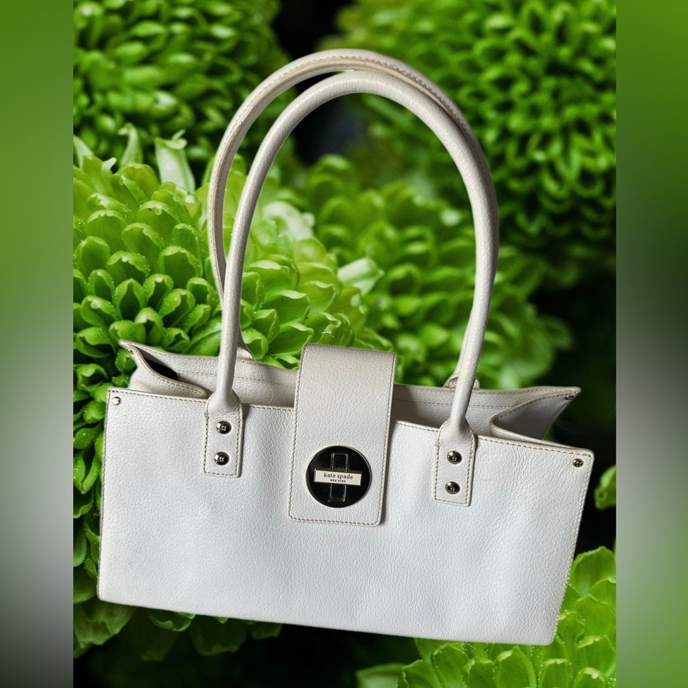 Kate Spade Maddox Large White Satchel With Twist Lock Accent